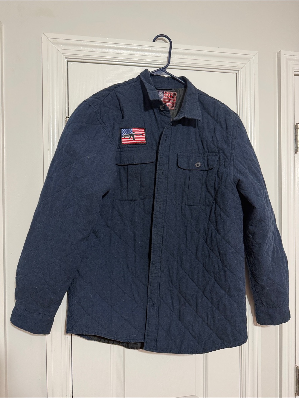 Howitzer Men's Navy Quilted Field Jacket with Flag Patch